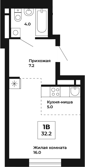 Планировка Студия, 32,2 м² в ЖК Космос